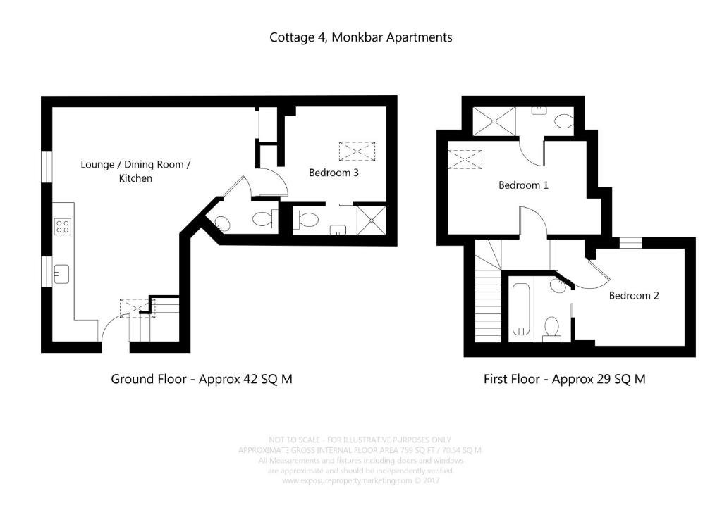 Апартаменты с 3 комнатами City Apartments - Monkbar Mews