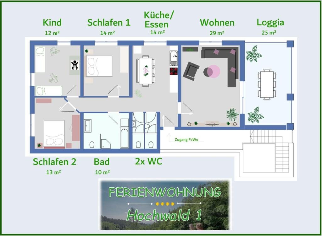 Apartment 3 Zimmer Ferienwohnung Hochwald 1