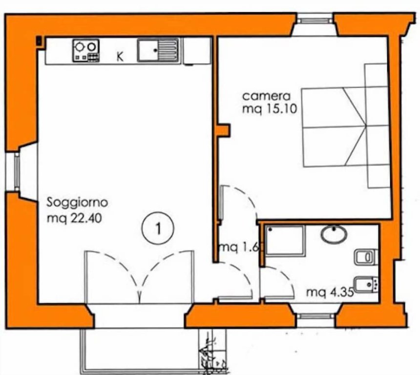 Apartamento 1 dormitorio con vista al jardín Borgo Rapale