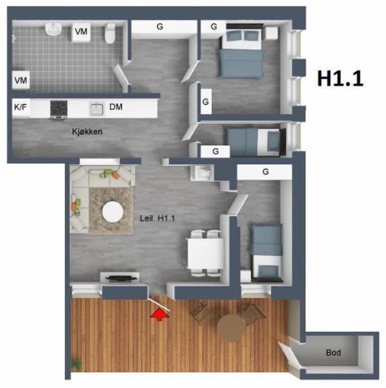 Семейные апартаменты с 3 комнатами с балконом Haugetuft Apartments