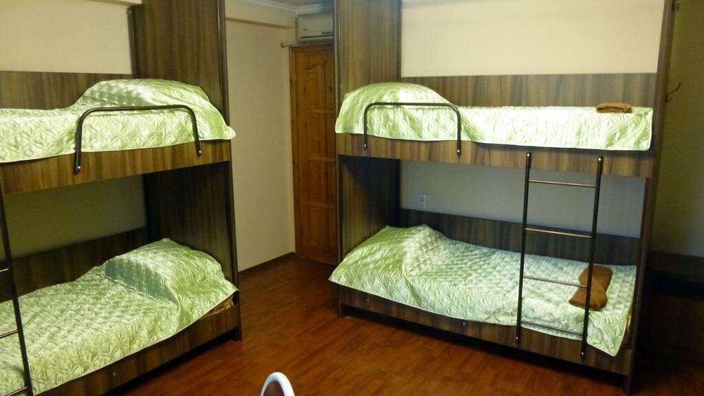 Cama en dormitorio compartido (dormitorio compartido masculino) con balcón y con vista Sova Hostel