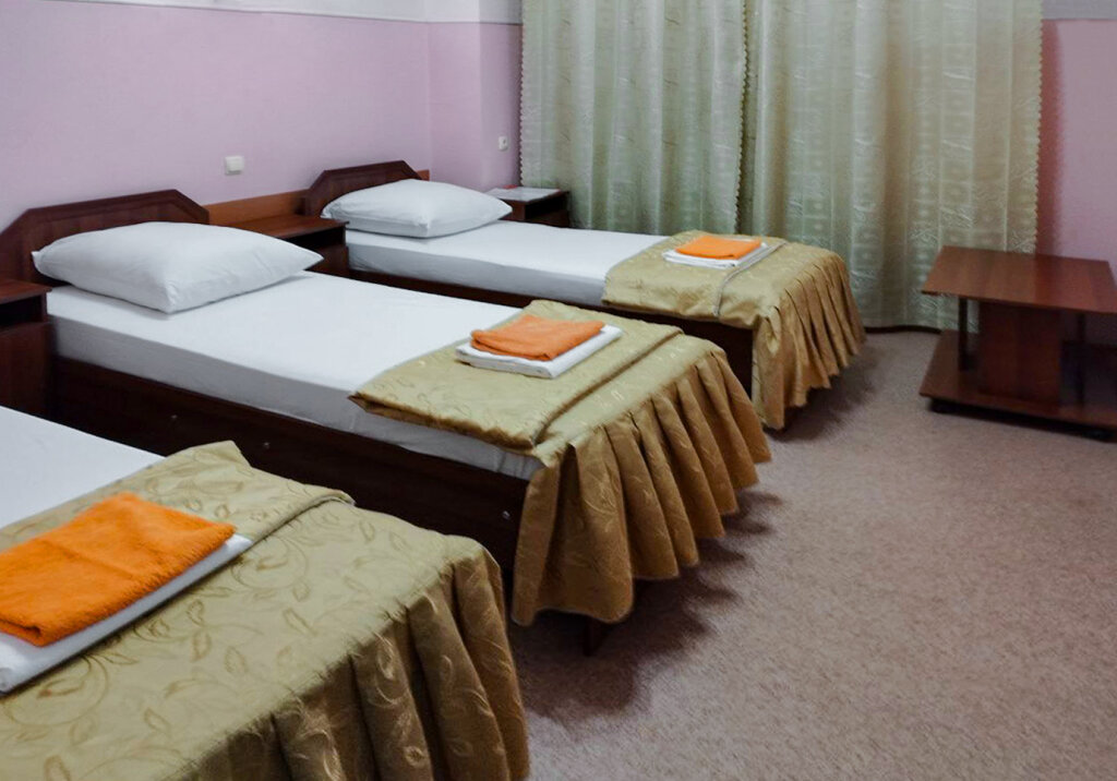 Cama en dormitorio compartido con vista a la ciudad Smart Hotel KDO Biysk Hotel